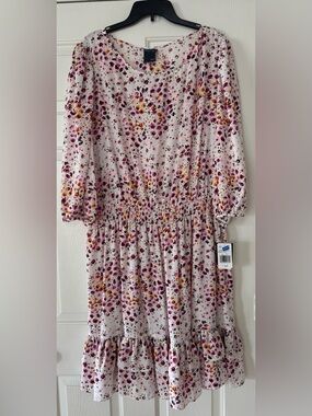 Gabby Skye White Floral Smocked Waist Midi Dress women’s 22w NEW